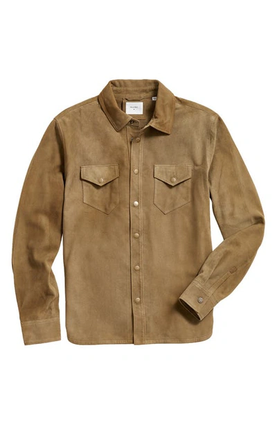Billy Reid Suede Snap Front Shirt In Olive