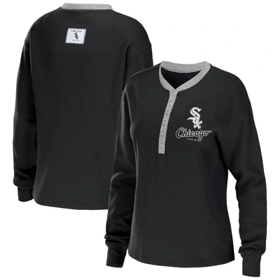 Wear By Erin Andrews Black Chicago White Sox Waffle Henley Long Sleeve T-shirt