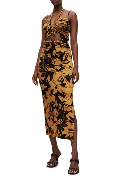 slim fit dress slacks Baltic Born Womens Eclipse Sequin Midi Dress | Black + Gold main image 0