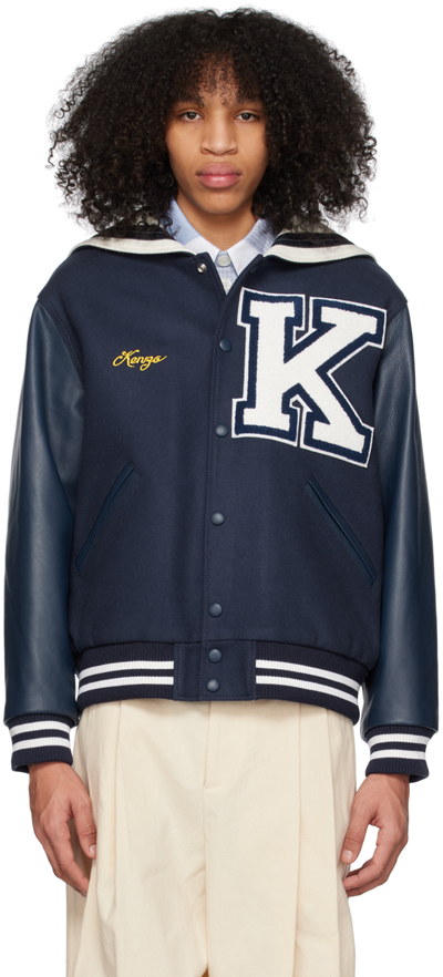 Kenzo Logo-patch Bomber Jacket In Blue