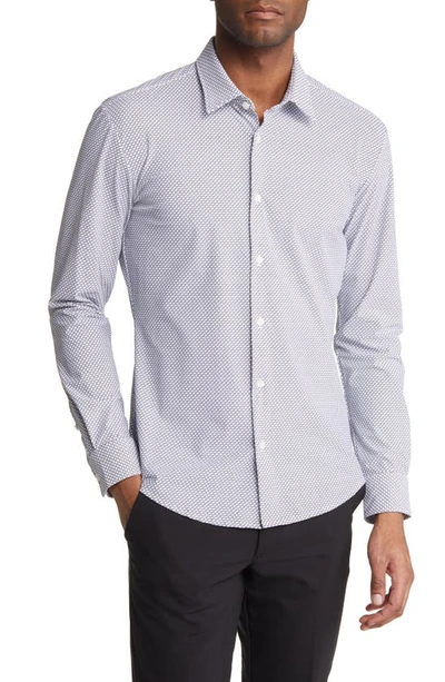 Hugo Boss Slim-fit Shirt In Patterned Performance-stretch Jersey In Pink