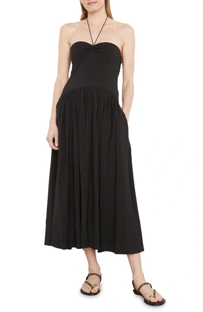 Vince Ruched Sweetheart Halter Midi Dress In Black