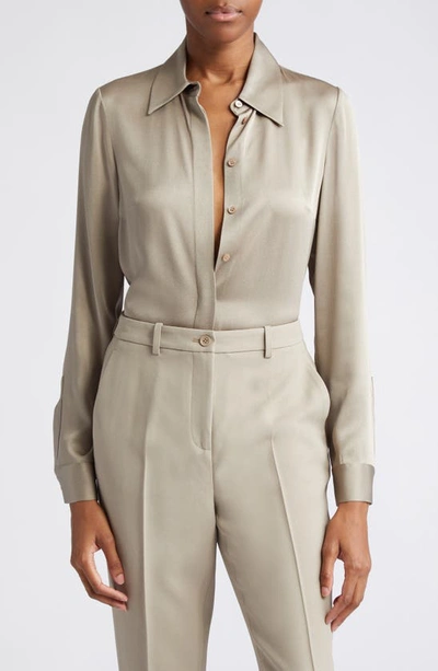 Michael Kors Hansen Charmeuse Button-front Shirt In Taupe