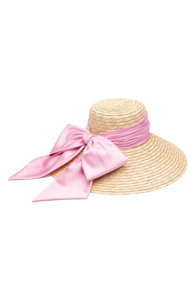 Eugenia Kim Mirabel Wide Brim Hat With Pink Satin Bow In Natural