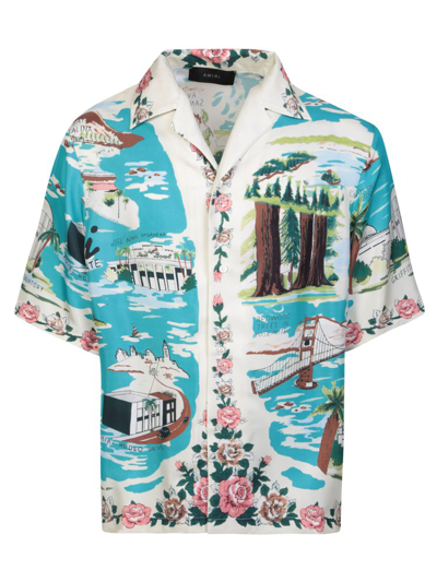 Amiri California Short Sleeve Silk Button-up Camp Shirt In Multi-colour