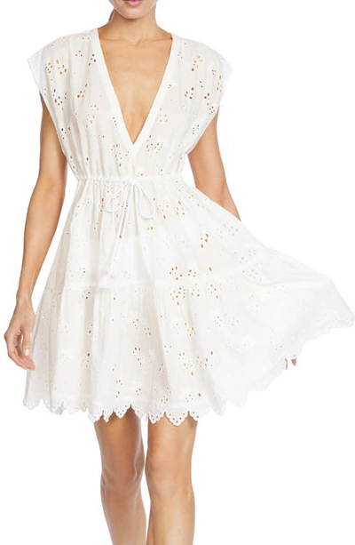 Robin Piccone Daisy Flounce Cotton Eyelet Cover-up Dress In White