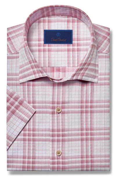 David Donahue Texture Plaid Short Sleeve Cotton Button-up Shirt In Red