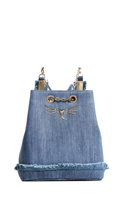 Charlotte Olympia Petit Feline Backpack In Light Denim