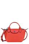Longchamp Extra Small Le Pliage Leather Top Handle Bag In Orange