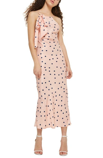 Topshop Spot Jacquard Maxi Slipdress In Pink