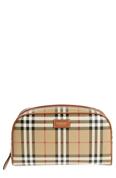 Burberry Medium Check Coated Canvas Cosmetics Pouch In Archive Beige