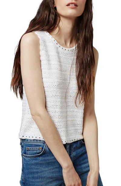 Topshop Square Stitch Crochet Tank In White