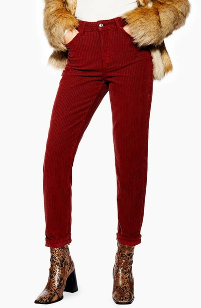 Topshop High Waist Corduroy Trousers In Burgundy
