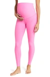 Beyond Yoga Empire Waist Maternity Leggings In Pink Hype Heather