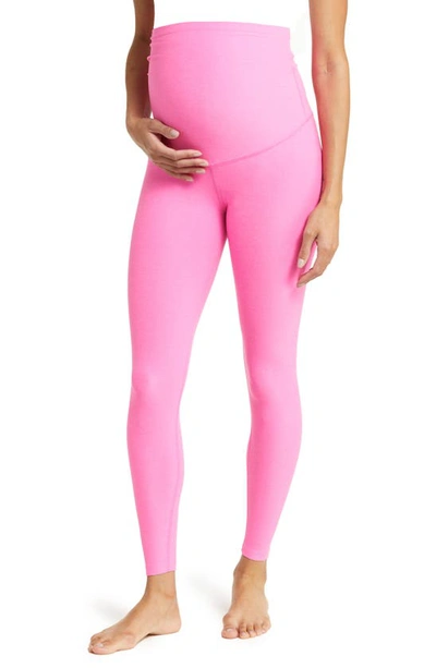 Beyond Yoga Empire Waist Maternity Leggings In Pink Hype Heather