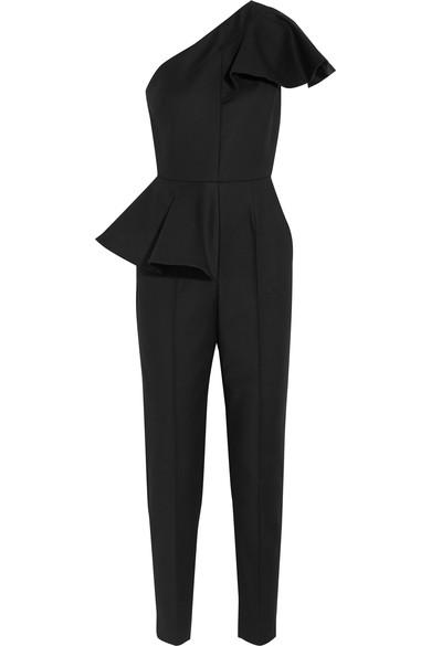 Msgm Ruffled Stretch-woven Jumpsuit In Black | ModeSens