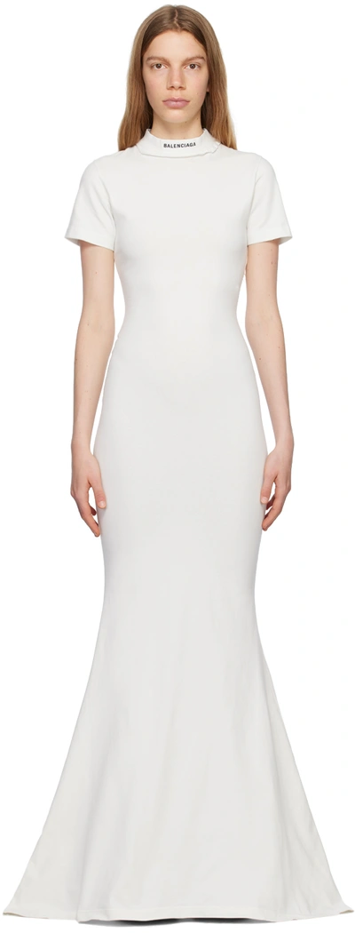 Balenciaga Stretch Cotton Jersey Long Dress In White