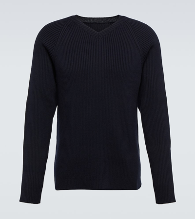 The Row Tomas Slim-fit Ribbed Cotton Jumper In Blue