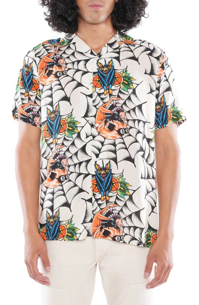 Cult Of Individuality Yakuza Short Sleeve Woven Shirt In Cream