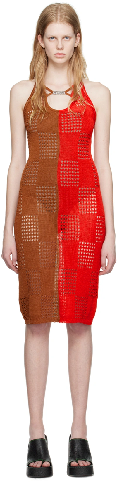 Andersson Bell Two-tone Open-knit Dress In Red