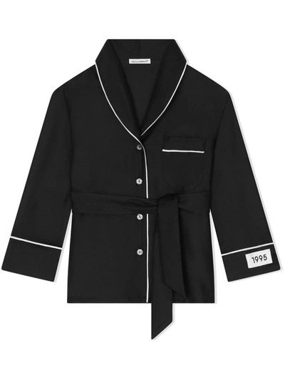 Dolce & Gabbana Kids' Logo-patch Button-front Silk Shirt In Black