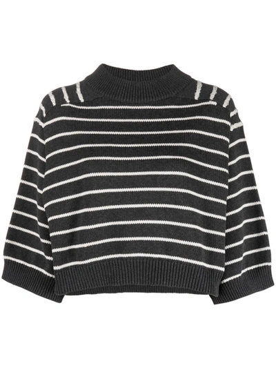 Brunello Cucinelli Striped Cotton Jumper In Grey