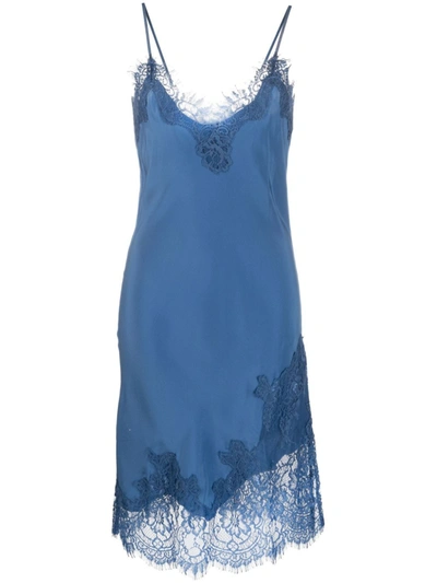 Gold Hawk Lace-appliqué Silk Midi Dress In Blue