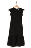 Melrose And Market Smocked Flutter Sleeve Midi Dress In Black