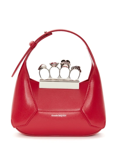 Alexander Mcqueen Jewelled Hobo Mini Bag In Red