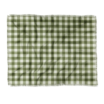 Deny Designs Colour Poems Gingham Pattern Moss Throw Blanket In White