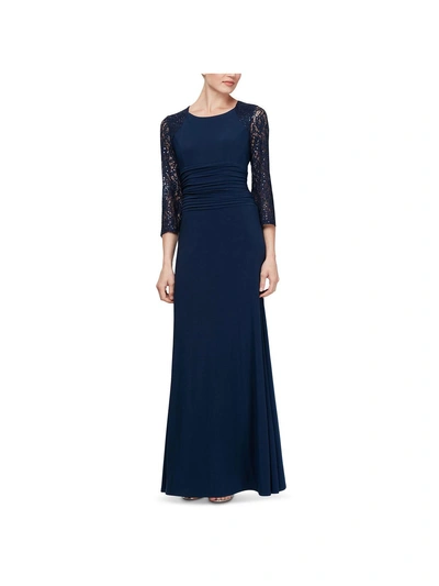 Slny Womens Ruched Lace Evening Dress In Blue