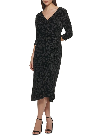 Kensie Womens Velvet Ruched Midi Dress In Black