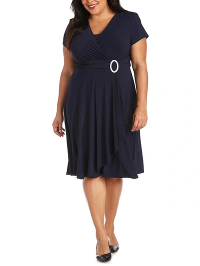 R & M Richards Plus Womens Matte Jersey Short Sleeves Cocktail Dress In Blue