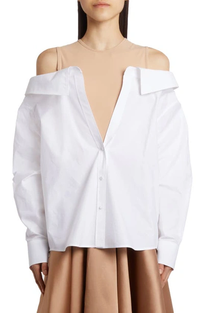 Valentino Layered Cotton-poplin Shirt In Bianco/sand