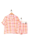 Abound Satin Button-up Shirt & Shorts Pajamas In Pink Frosting Ombre Plaid