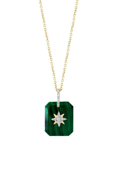 Effy 14k Yellow Gold Malachite & Diamond Pendant Necklace In Green