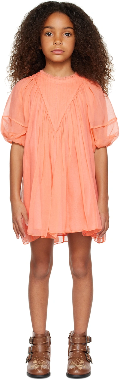 Chloé Girls Pink Silk Chiffon Dress In 43a Apricot