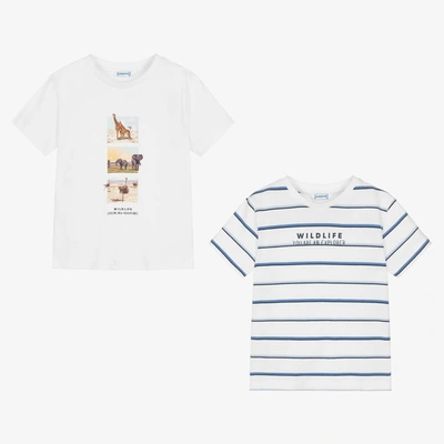 Mayoral Kids' Boys White Cotton T-shirts (2 Pack)