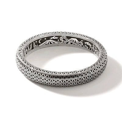 John Hardy Carved Chain 12mm Hinged Oval Bangle Bracelet In Silver