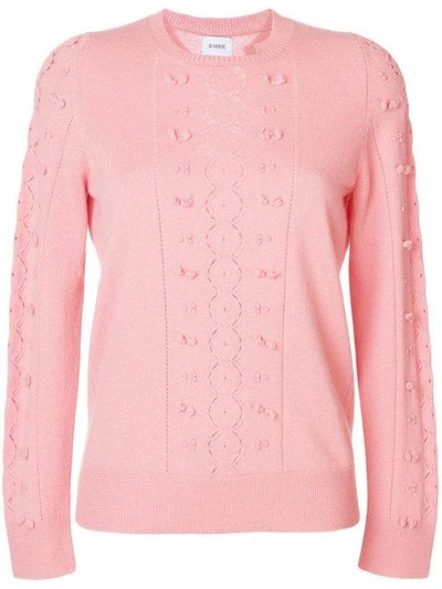 Barrie Fluttering Lace Cashmere Round Neck Pullover In Pink