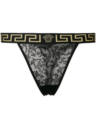 Versace Lace Intarsia Thong - Black