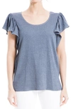 Max Studio Flutter Sleeve Jersey Crinkle Top In Denim