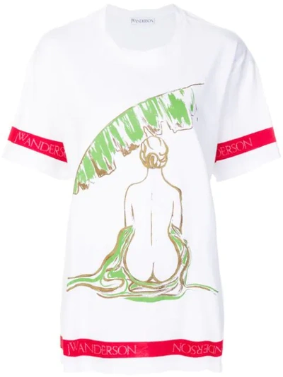 Jw Anderson Palm Lady Oversized Cotton T-shirt In White