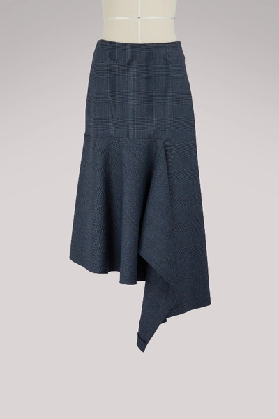 Balenciaga Checkered Godet Skirt In Blue