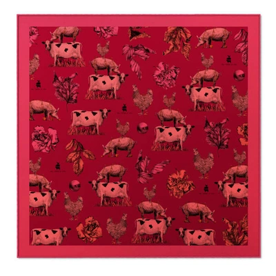 Pig, Chicken & Cow Branding Pcc 55cm Square Scarf Wine