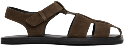 The Row Fisherman Suede Sandals In Brown