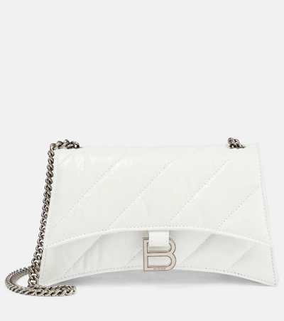 Balenciaga Crush Mini Quilted Leather Wallet On Chain In Op.white