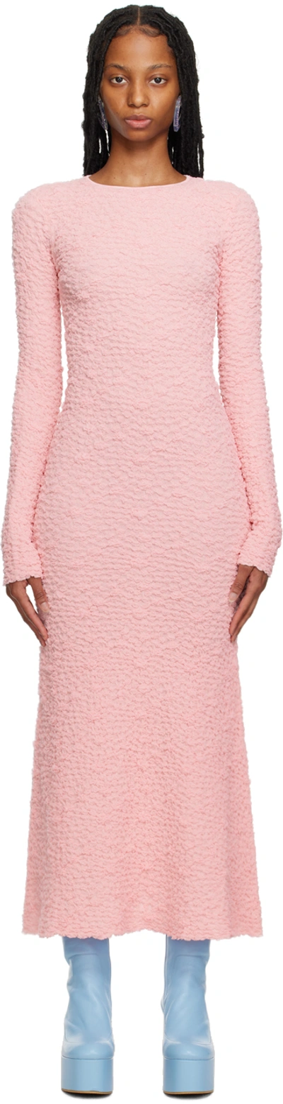 Sportmax Rea Smocked Cotton-blend Maxi Dress In Pink