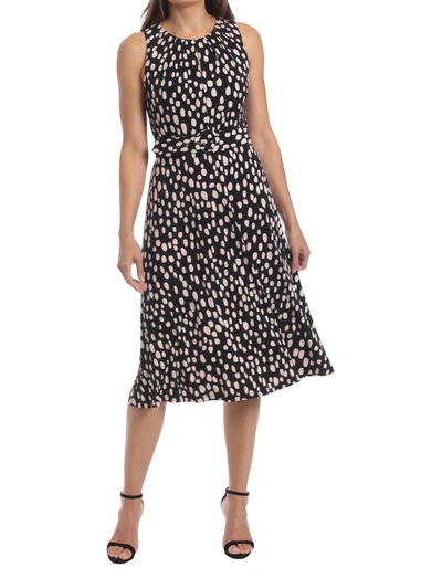 London Times Patterned Belted Midi Dress In Black