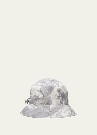 Moncler Genius Printed Bucket Hat With Drawcord In Grey